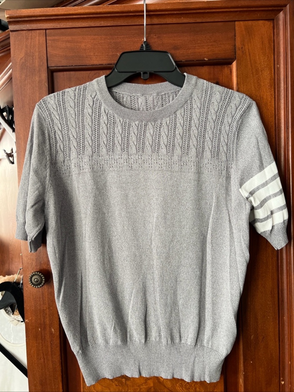Thom Browne Gray four stripe Short-Sleeve Knit Sweater Tee top